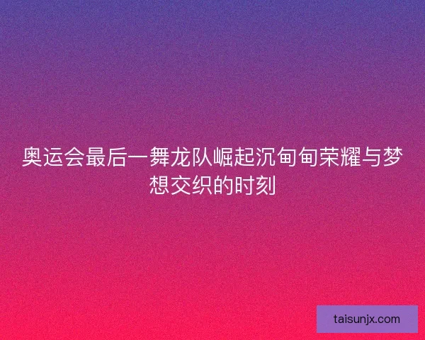 奥运会最后一舞龙队崛起沉甸甸荣耀与梦想交织的时刻