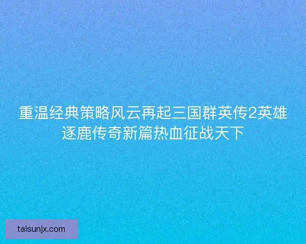 重温经典策略风云再起三国群英传2英雄逐鹿传奇新篇热血征战天下