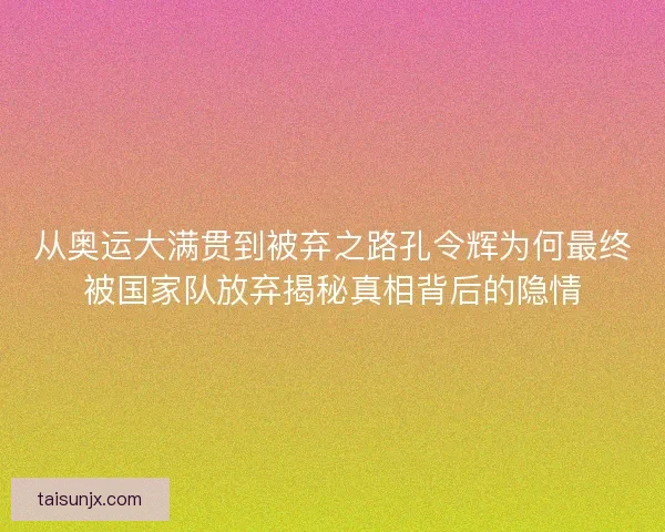从奥运大满贯到被弃之路孔令辉为何最终被国家队放弃揭秘真相背后的隐情